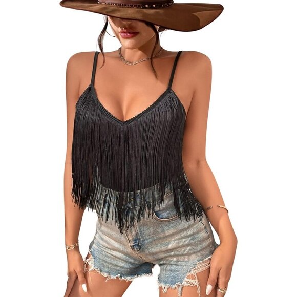 Tops - Western Cowgirl Fringe Tank Top Womens Boho Tassel Hem Casual Festival